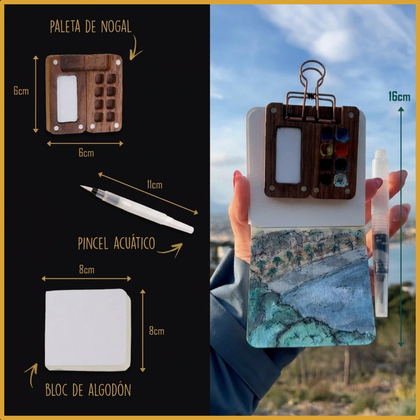 Kit Tintela™ — Acuarela Portátil con Paleta de Nogal