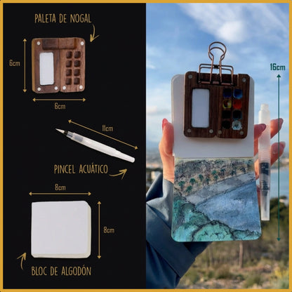 Kit Tintela™ — Acuarela Portátil con Paleta de Nogal