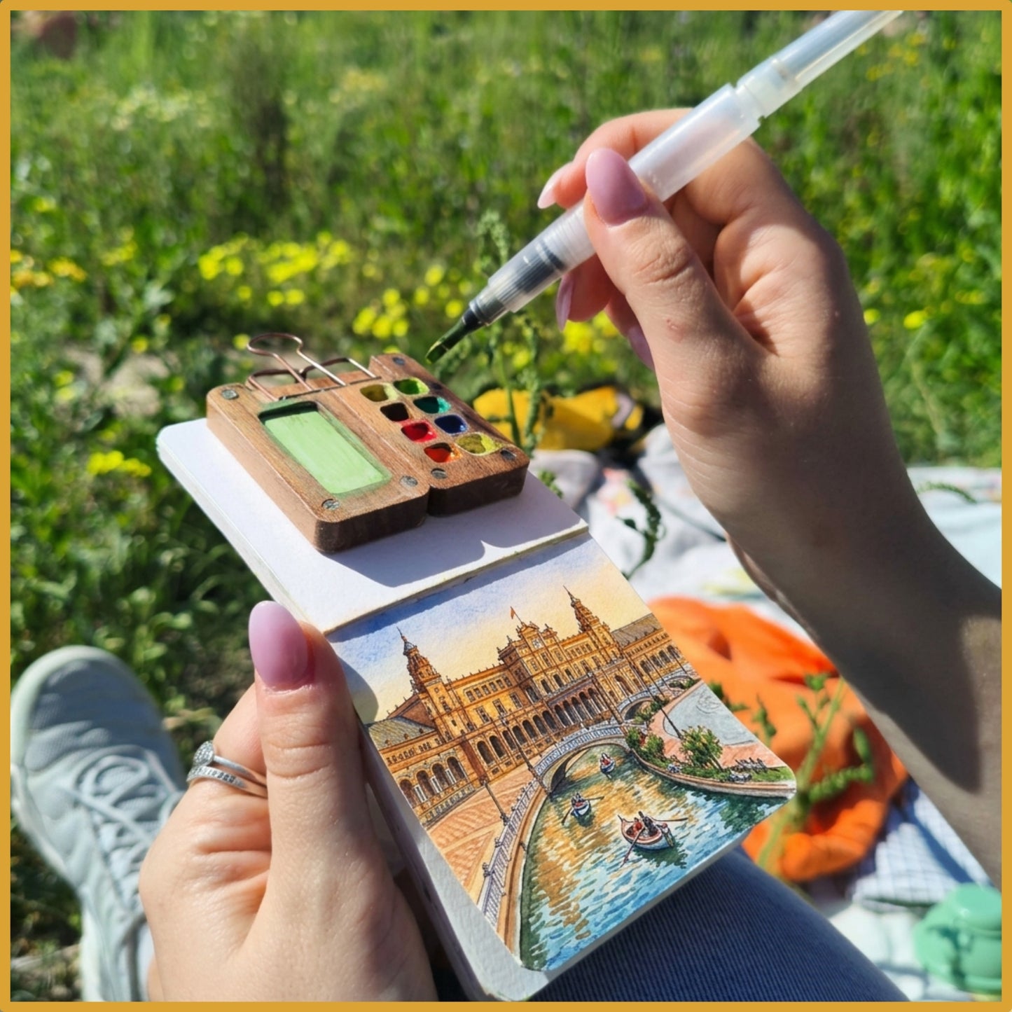 Kit Tintela™ — Acuarela Portátil con Paleta de Nogal