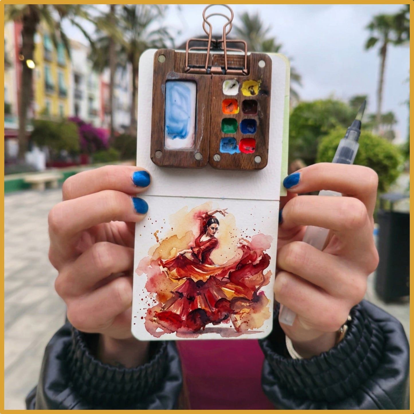 Kit Tintela™ — Acuarela Portátil con Paleta de Nogal