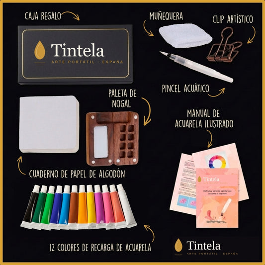 Kit Tintela™ — Acuarela Portátil con Paleta de Nogal